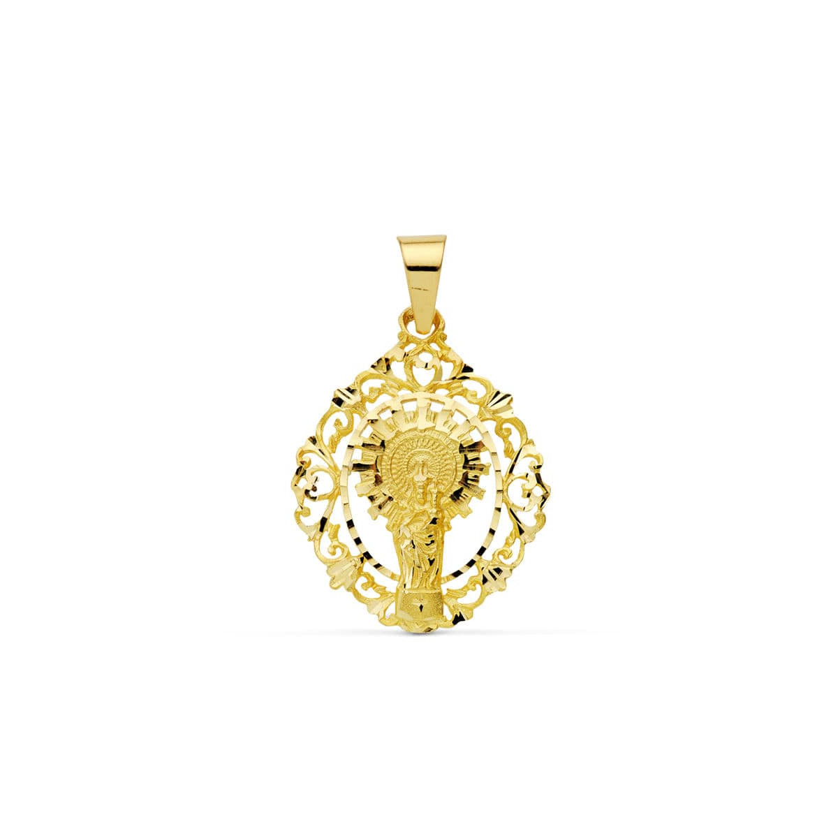9K MEDALLA ORO AMARILLO VIRGEN PILAR ORLA 36X28 MM