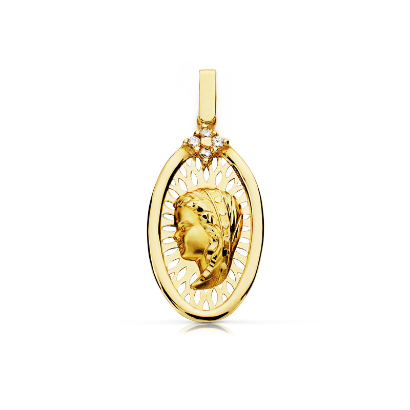 9K MEDALLA ORO AMARILLO VIRGEN NIÑA 27X15 MM