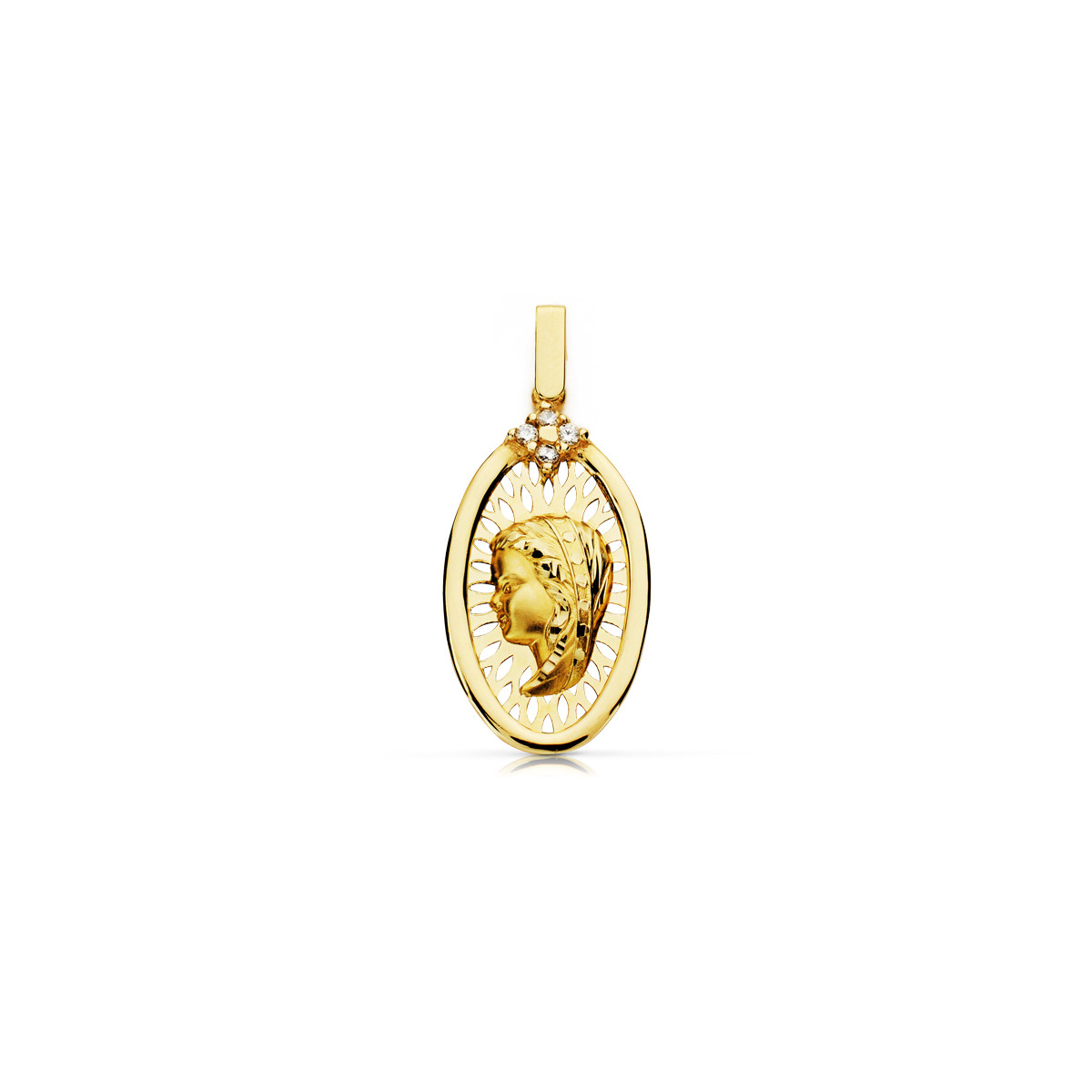 9K MEDALLA ORO AMARILLO VIRGEN NIÑA 27X15 MM