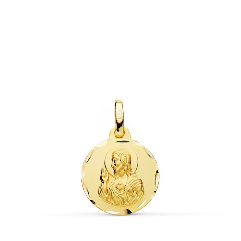 9K MEDALLA ORO AMARILLO CORAZON DE JESUS TALLADA 14 MM