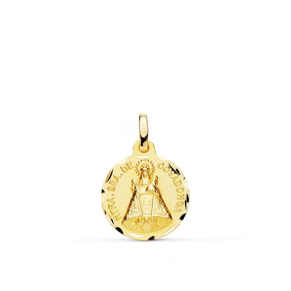 9K MEDALLA ORO AMARILLO DE LA VIRGEN DE COVADONGA 18 MM TALLADA