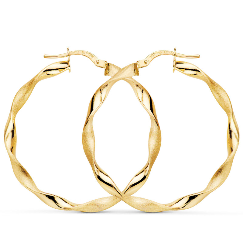 9K AROS ORO AMARILLO HUECOS RETORCIDOS MATE Y BRILLO 35 X 2.75 MM