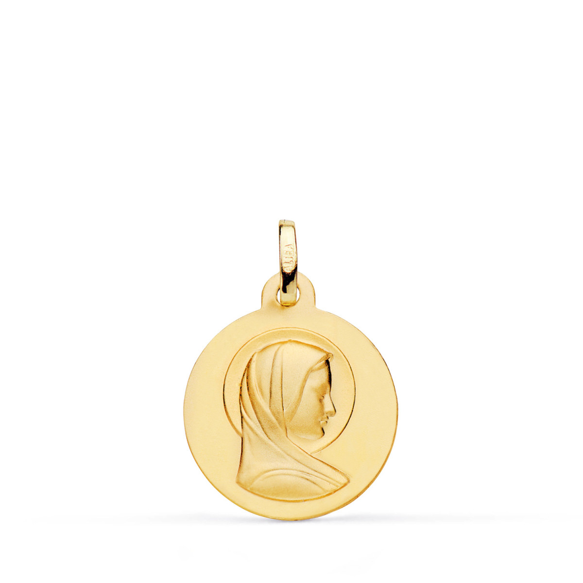 9K MEDALLA ORO AMARILLO MARIA FRANCESA PERFIL MATIZADA 16 MM
