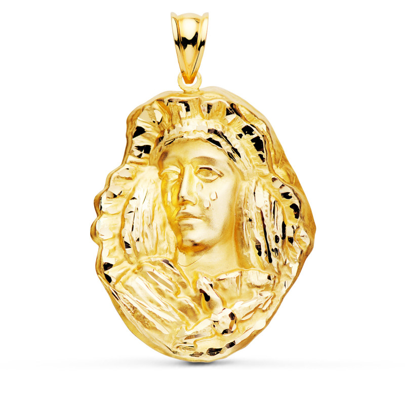 9K MEDALLA ORO AMARILLO ESPERANZA DE TRIANA SILUETA TALLADA 28X20 MM