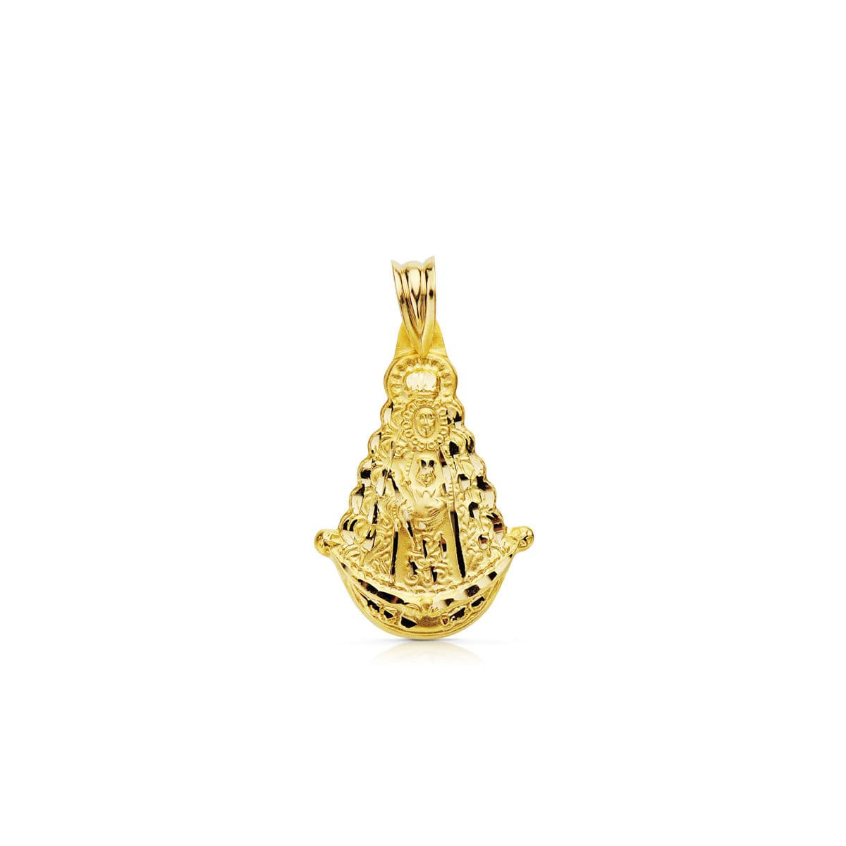 9K MEDALLA ORO AMARILLO VIRGEN ROCIO SILUETA 26 X 17 MM