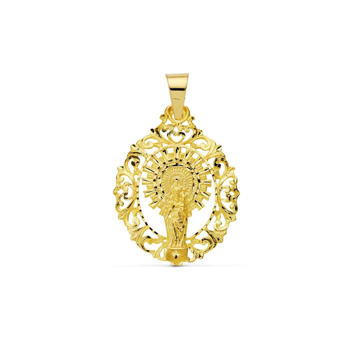 9K MEDALLA ORO AMARILLO VIRGEN PILAR ORLA 39X30 MM