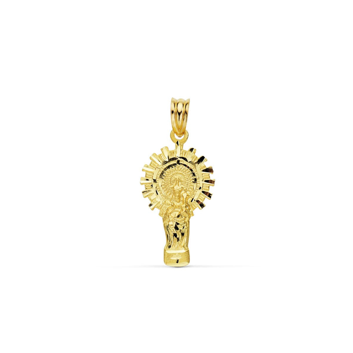 9K MEDALLA ORO AMARILLO VIRGEN PILAR SILUETA 28X15 MM