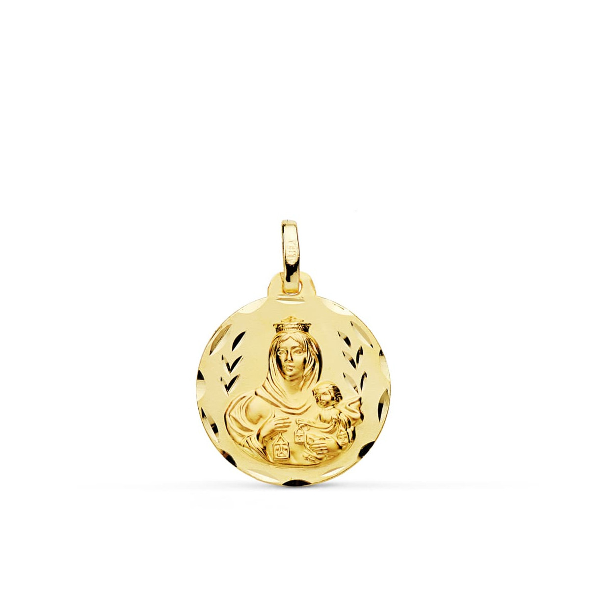 9K MEDALLA ORO AMARILLO TALLADA VIRGEN DEL CARMEN 18 MM