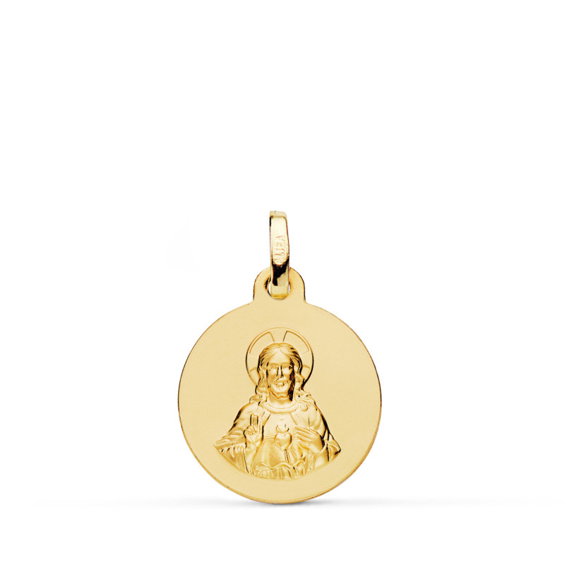 9K MEDALLA ORO AMARILLO CORAZON DE JESUS LISA MATIZADA 16 MM