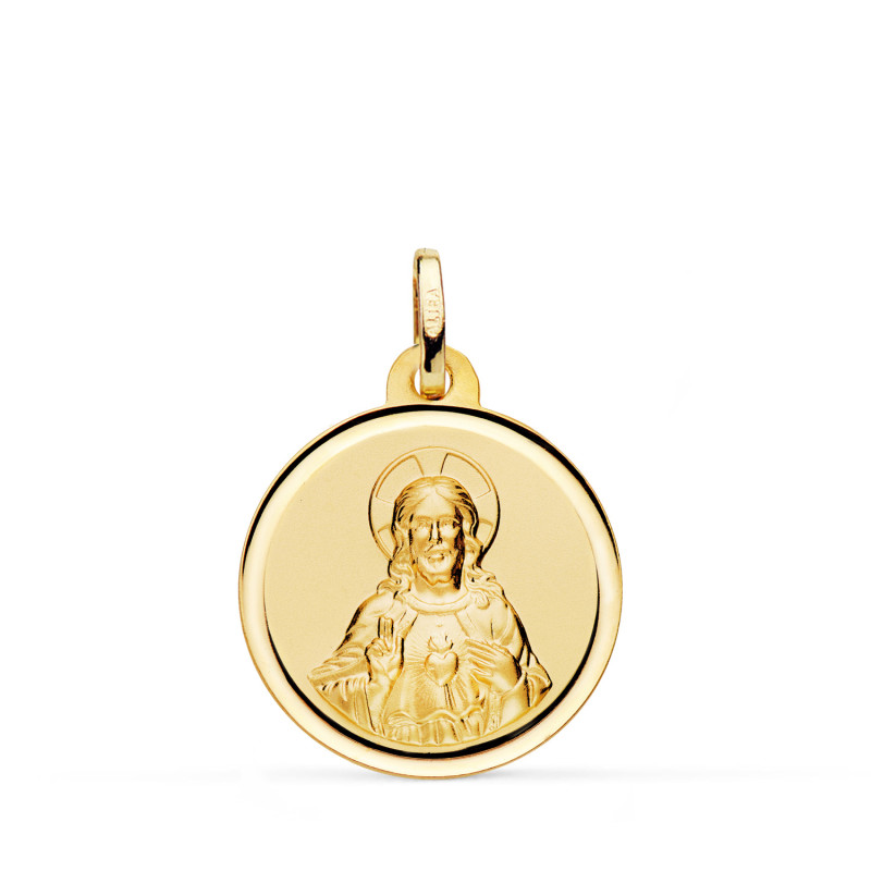 9K MEDALLA ORO AMARILLO CORAZON DE JESUS BISEL 20 MM