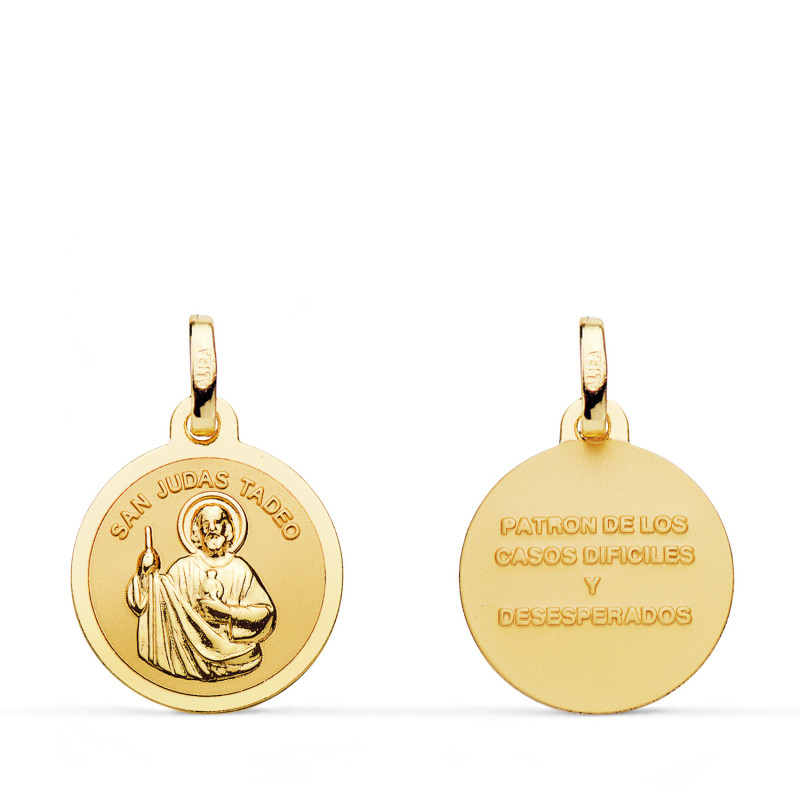 9K MEDALLA ORO AMARILLO SAN JUDAS TADEO MATE Y BRILLO. MEDIDA: 16 MM