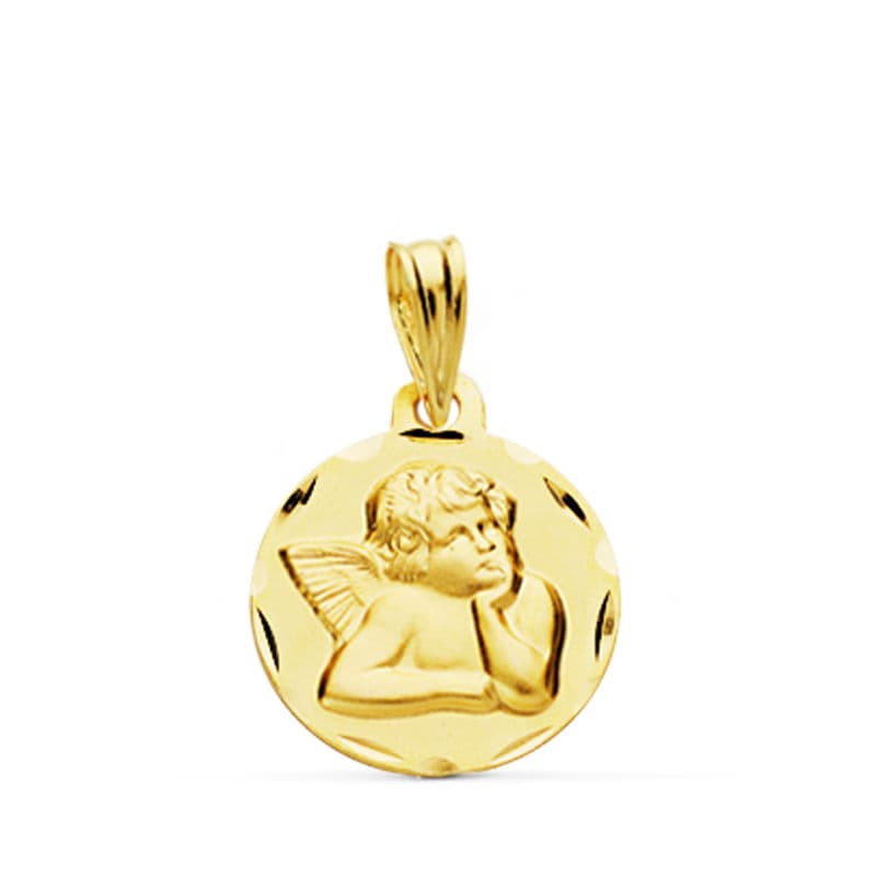 9K MEDALLA ORO AMARILLO ANGELITO BURLON TALLADA 14 MM