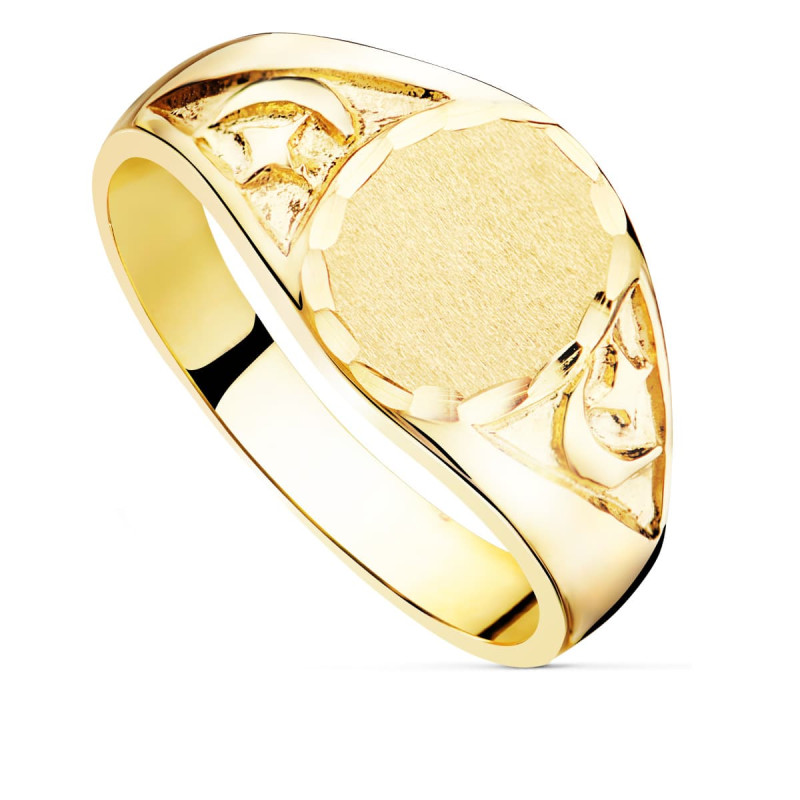 18K SELLO MACIZO CABALLERO ORO AMARILLO TALLADO CABEZA OVAL 11X10 MM
