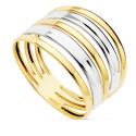 18K SORTIJA ORO BICOLOR BANDAS EN BRILLO ANCHO 13 MM