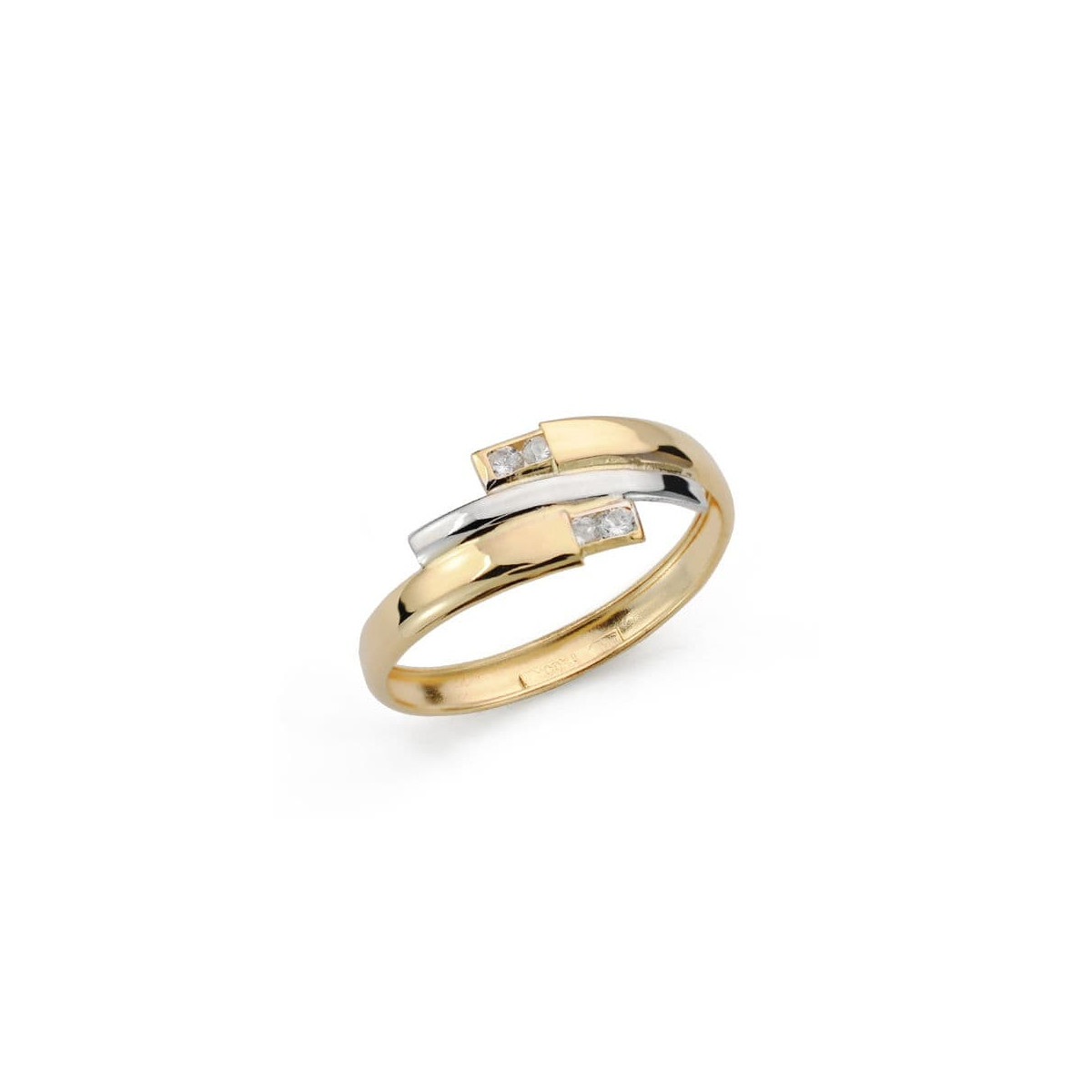 18K SORTIJA ORO BICOLOR CON TRES BANDAS Y CIRCONITAS. ANCHO: 7.5 MM