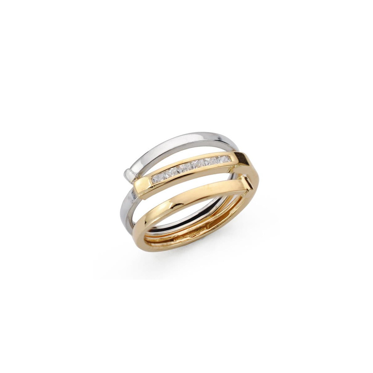 18K SORTIJA ORO BICOLOR CON CIRCONITA TRES CUERPOS. ANCHO: 7,5 MM