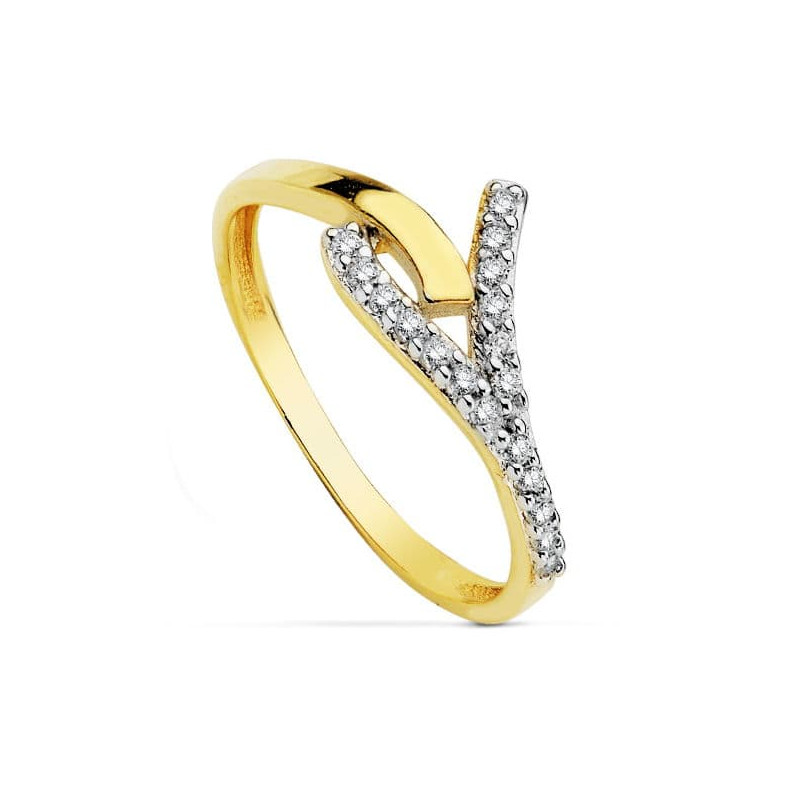 18K SORTIJA BICOLOR CIRCONITA CUERPO 1.5 MM