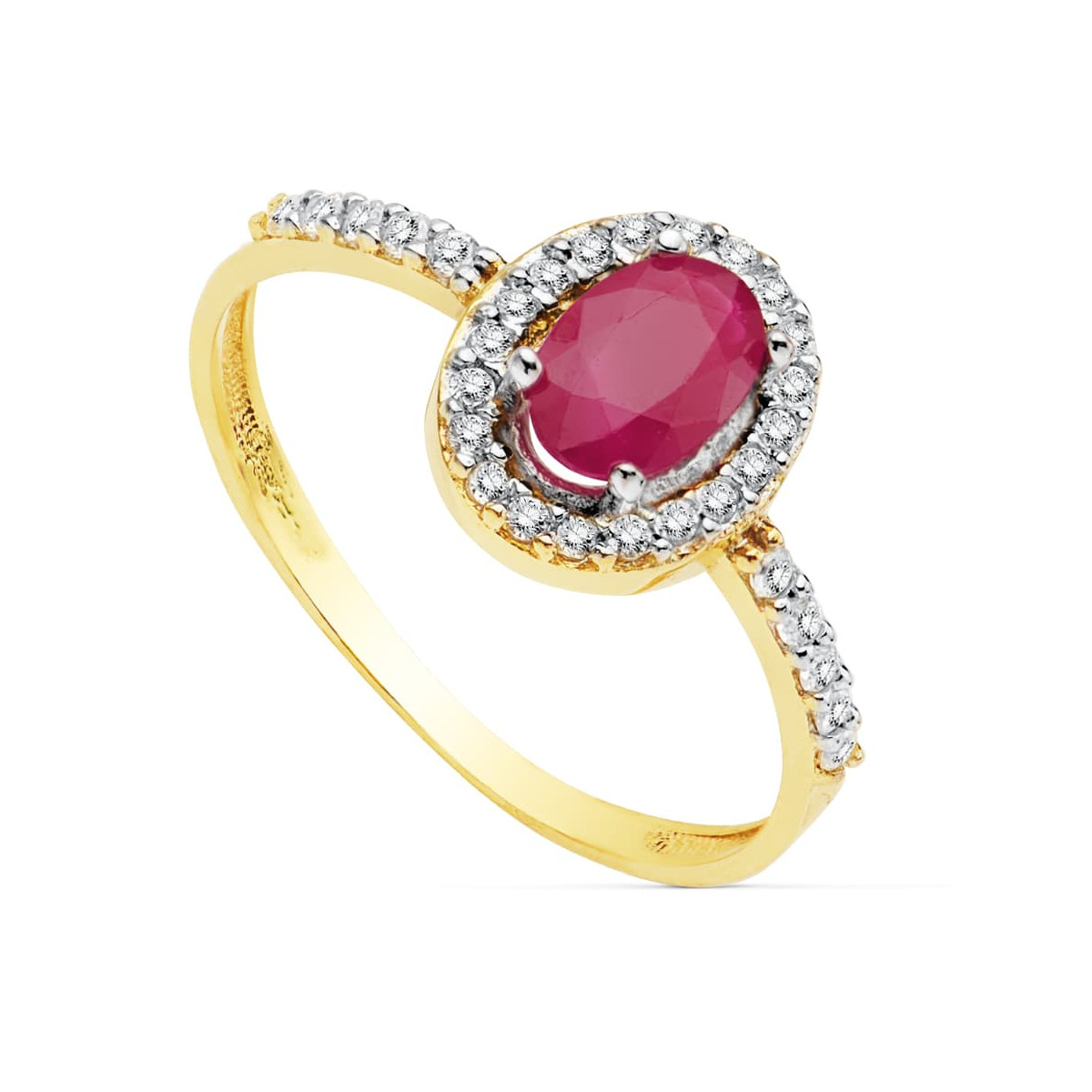 18K SORTIJA ORO BICOLOR CON CIRCONITA Y RUBI DE 6X4 MM