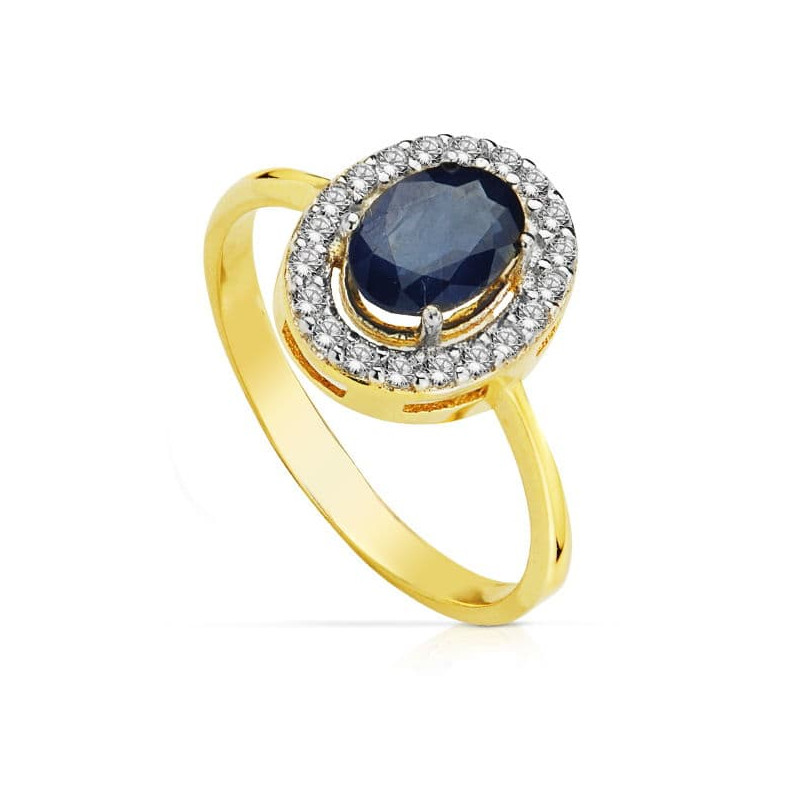 18K SORTIJA ORO BICOLOR OVAL CON ZAFIRO 7X5 MM.