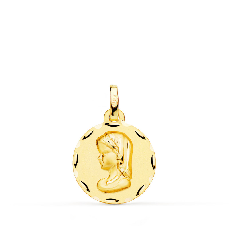 9K MEDALLA ORO AMARILLO VIRGEN NIÑA PERFIL TALLADA. MEDIDA: 16 MM