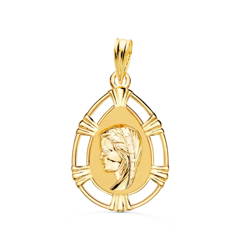 9K MEDALLA ORO AMARILLO VIRGEN NIÑA LAGRIMA 23 X 15 MM
