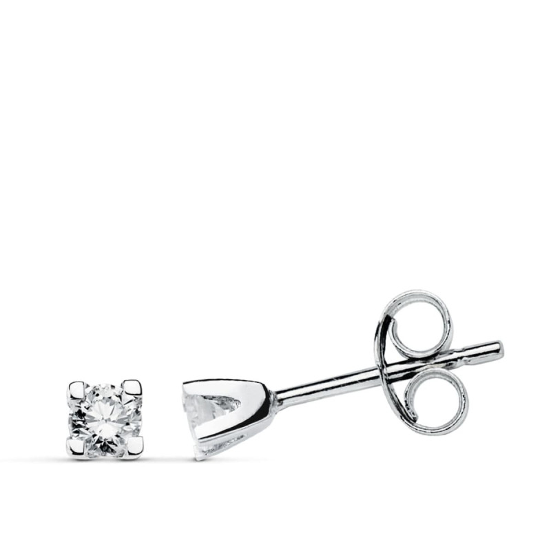 9K PENDIENTES ORO BLANCO DIAMANTES 4 GARRA 0.12 CTS SI-H CIERRE PRESION