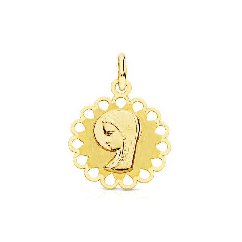 9K MEDALLA ORO AMARILLO VIRGEN NIÑA CERCO. 15 MM
