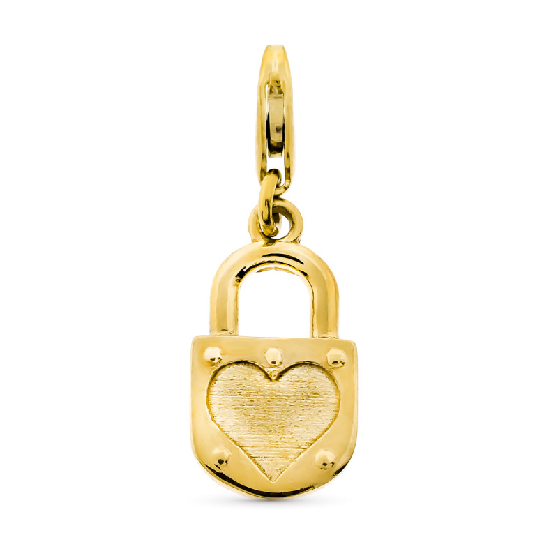 9K COLGANTE ORO AMARILLO CANDADO CON MOSQUETON 15X8 MM