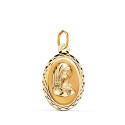 9K MEDALLA ORO AMARILLO VIRGEN NIÑA OVAL TALLADA MATE Y BRILLO. MEDIDA: 20 X 12 MM