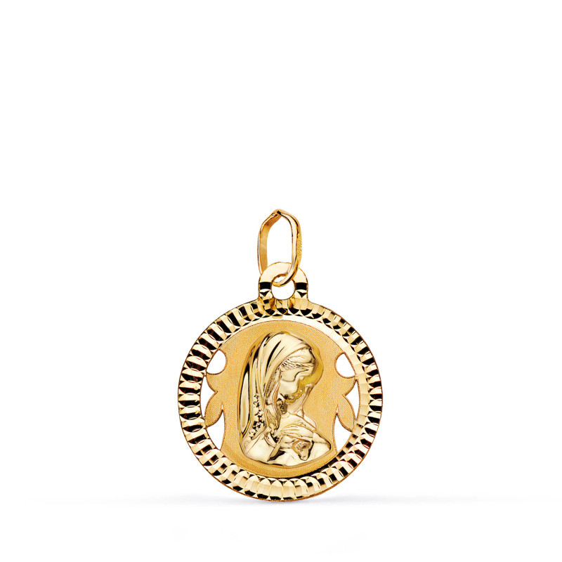 9K MEDALLA ORO AMARILLO VIRGEN NIÑA REDONDA TALLADA MATE Y BRILLO. MEDIDA: 16 MM