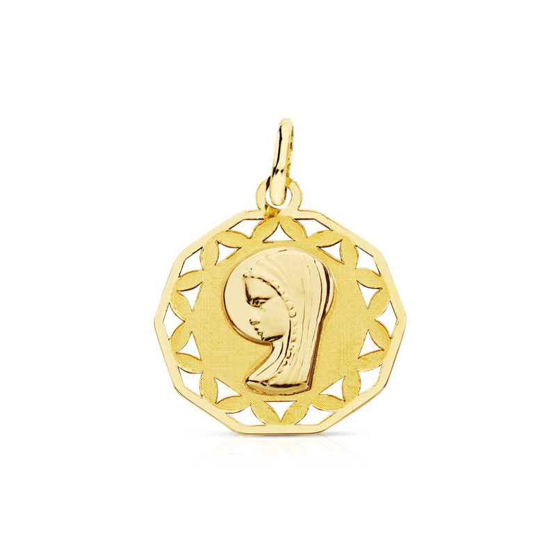 9K MEDALLA ORO AMARILLO VIRGEN NIÑA CERCO CALADO 16 MM