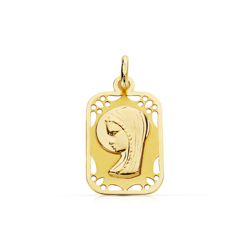 9K MEDALLA ORO AMARILLO VIRGEN NIÑA CALADA 16X11 MM