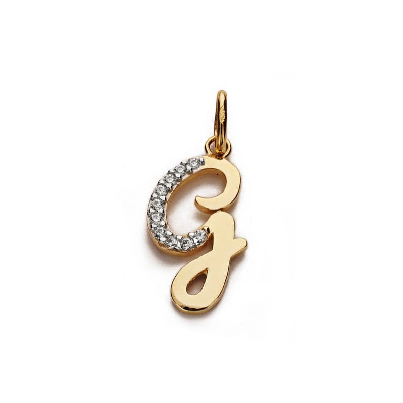 9K COLGANTE ORO AMARILLO LETRA G CIRCONITA 18X9 MM