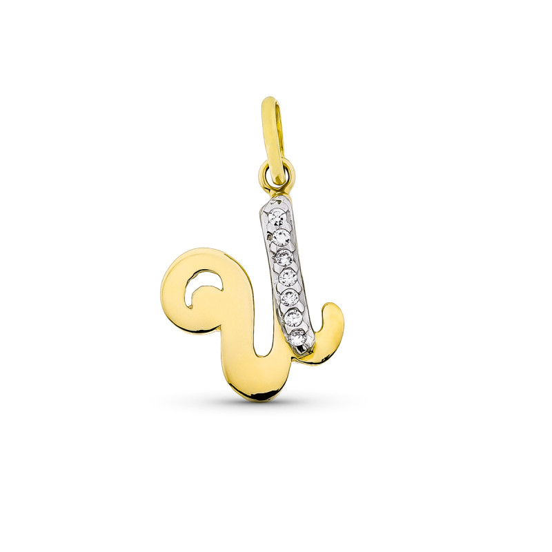 9K COLGANTE LETRA U CON CIRCONITA ORO AMARILLO 15X12 MM
