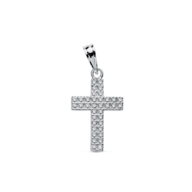 9K CRUZ ORO BLANCO CIRCONITA 20X12 MM