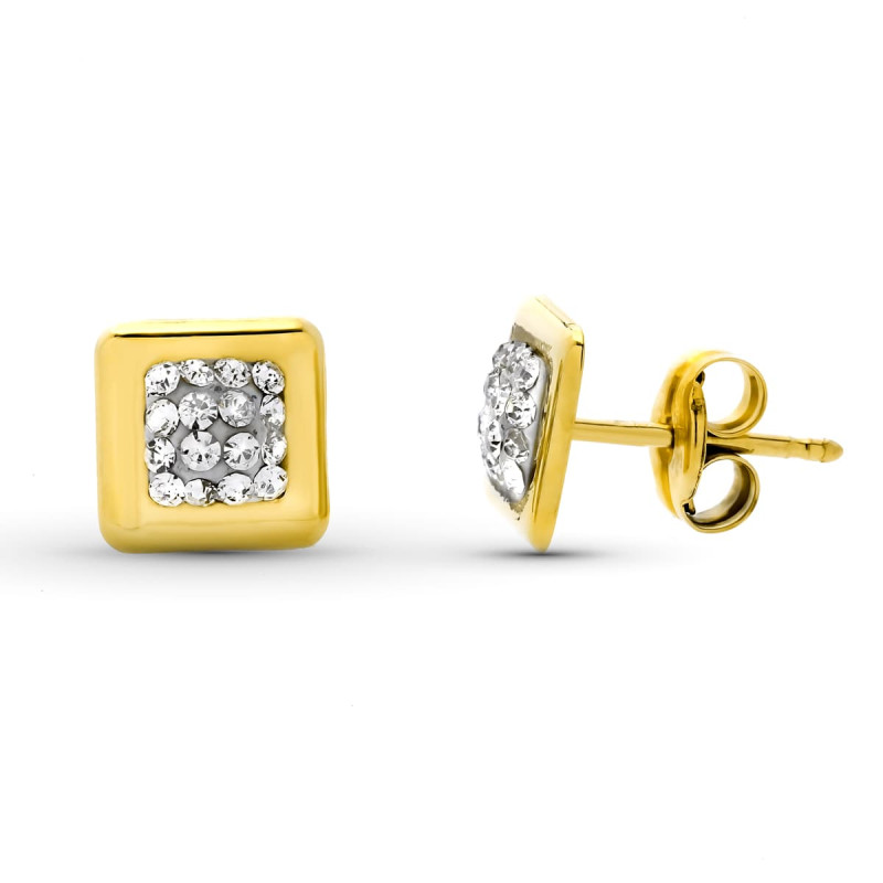 9K PENDIENTES ORO AMARILLO CUADRADOS 6.5X6.5 MM CIERRE PRESION