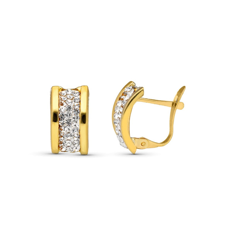9K PENDIENTES ORO AMARILLO BANDAS CIRCONITA 12X7 MM CATALAN
