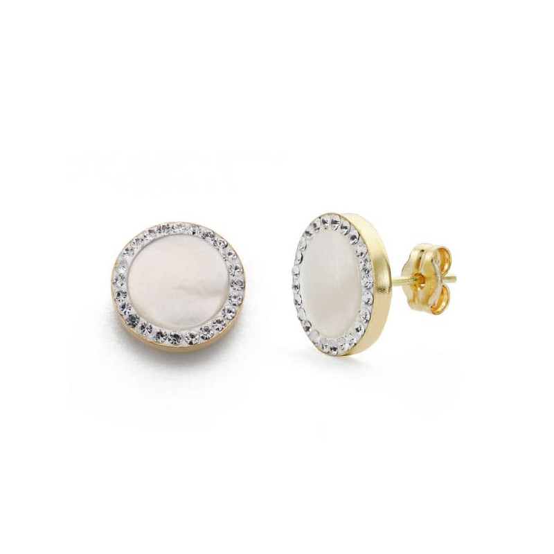 9K PENDIENTES ORO AMARILLO NACAR Y CIRCONITA 11 MM CIERRE PRESION