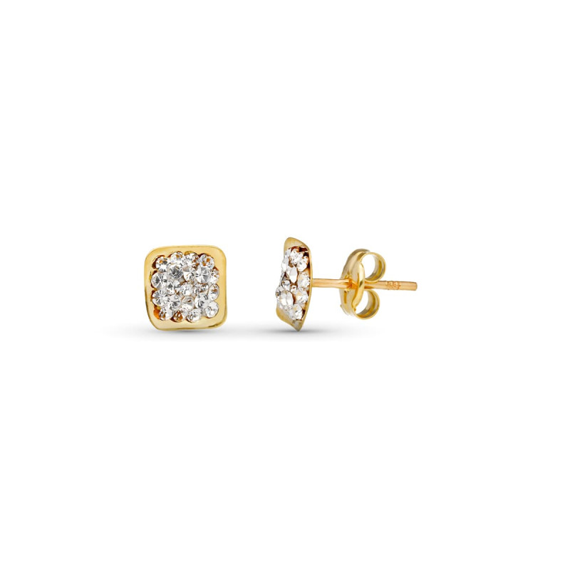 9K PENDIENTES ORO AMARILLO CUADRADOS CON CIRCONITAS 6X6 MM. CIERRE PRESION