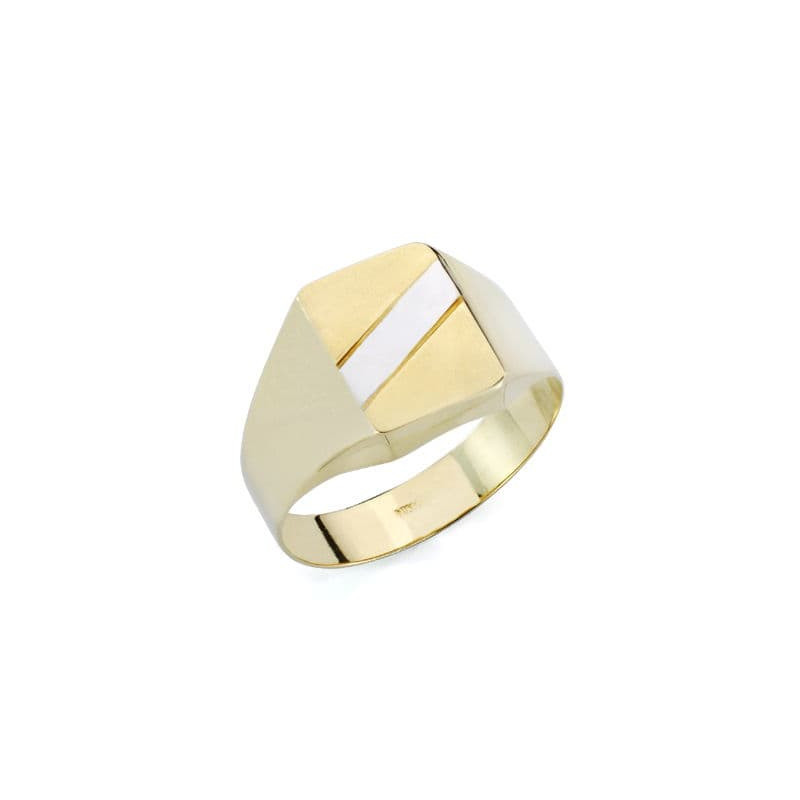 9K SELLO ORO AMARILLO BANDA ORO BLANCO HUECO EN BRILLO. ZONA GRABADO: 15X10,5 MM