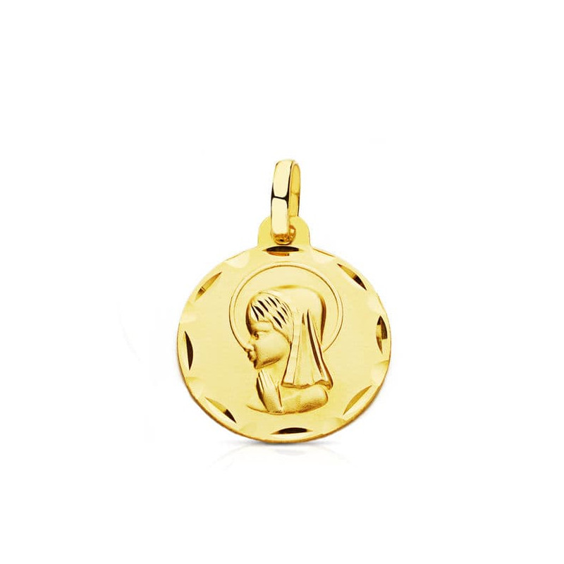 9K MEDALLA ORO AMARILLO VIRGEN NIÑA TALLADA 16 MM
