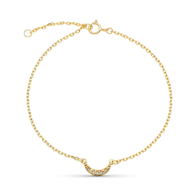 9K PULSERA ORO AMARILLO 16CM EXTENSION 18XM LUNA DIAMANTES 8X4 MM 0.034 CTS