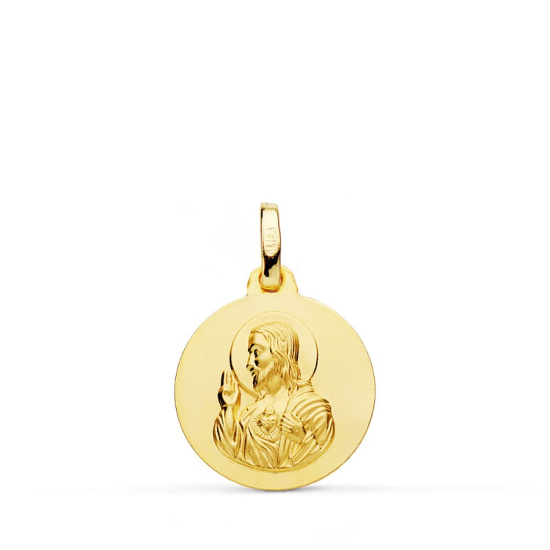 9k MEDALLA ORO AMARILLO CORAZON DE JESUS LISO 16 MM