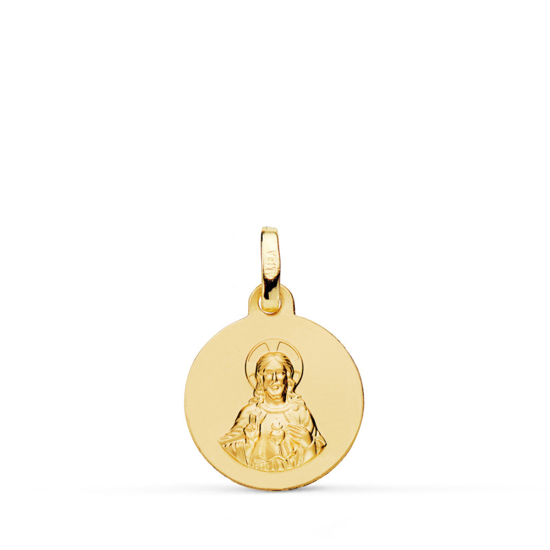 9K MEDALLA ORO AMARILLO CORAZON DE JESUS TALLADA 14 MM