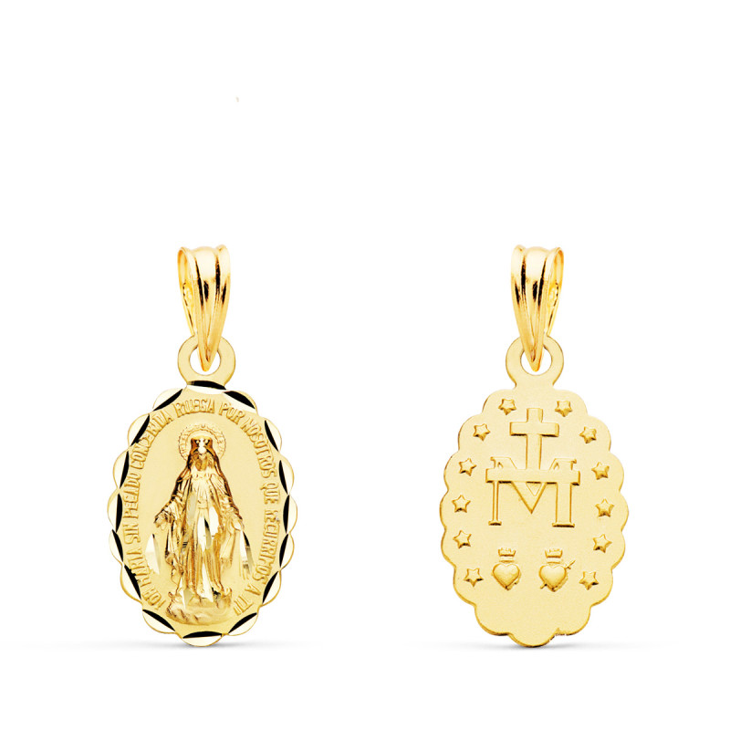 9K MEDALLA ORO AMARILLO VIRGEN DE LA MILAGROSA OVAL TALLADA 15X10 MM