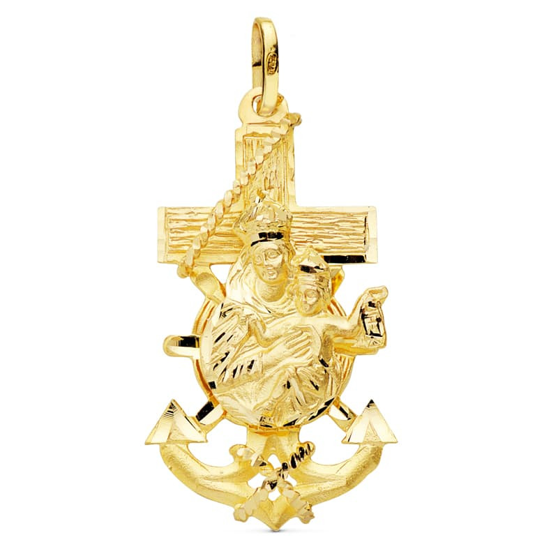 9K CRUZ MARINERA VIRGEN DEL CARMEN ORO AMARILLO 47X25 MM