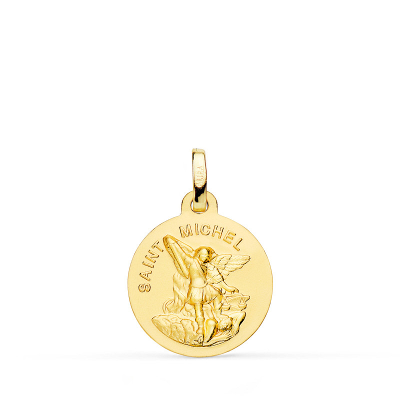 9K MEDALLA ORO AMARILLO SAINT MICHEL MATIZADA LISA 16 MM