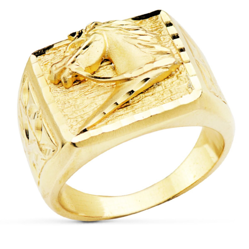 18K SELLO ORO AMARILLO MACIZO CON CABALLO RECTANGULAR 18 X 16.5 MM