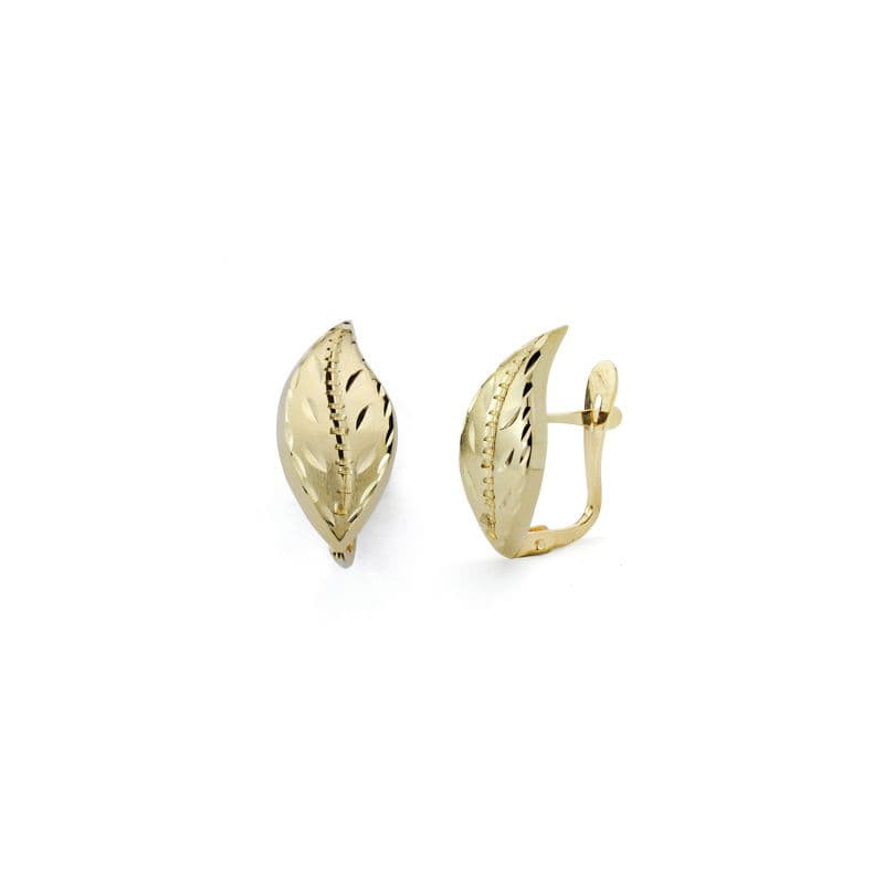 18K PENDIENTES HOJA LAPIDADOS ORO AMARILLO 18X8 MM CIERRE CATALAN