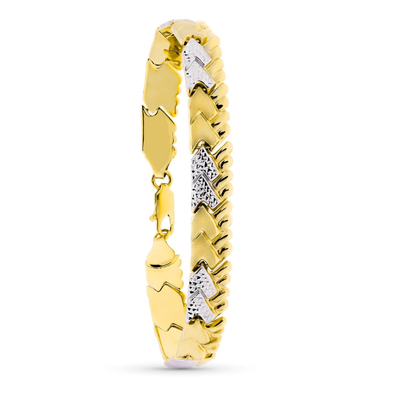 18K PULSERA ORO BICOLOR ESTAMPACION 19CM